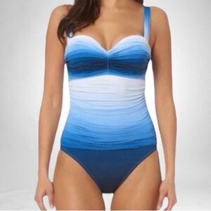 Bleu Rod Beattie 10 Hola Shirred Bandeau Ombre‎ One-Piece Swimsuit Blue